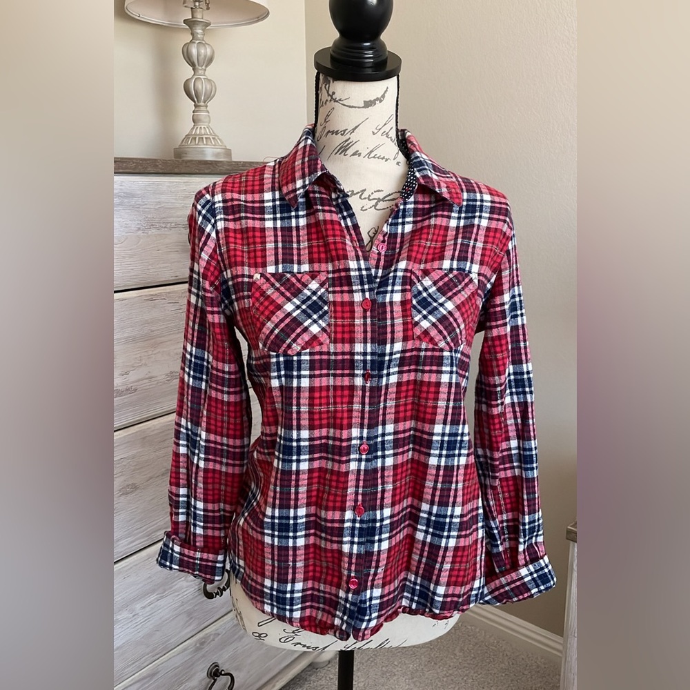 Justice red plaid top